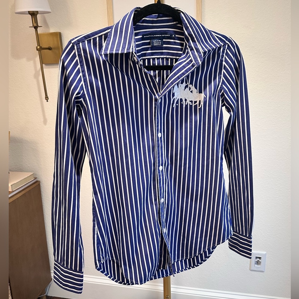 Ralph Lauren Blue and White Button Down Shirt